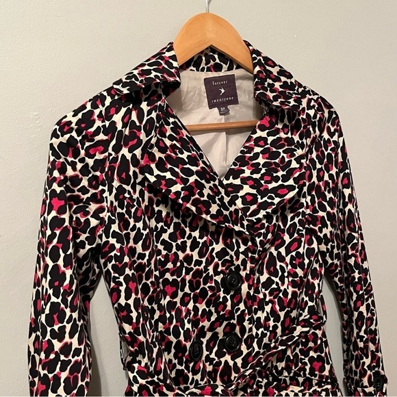 Leopard Animal Print Trenchcoat Rain Jacket Black Pink Small - Picture 10 of 12